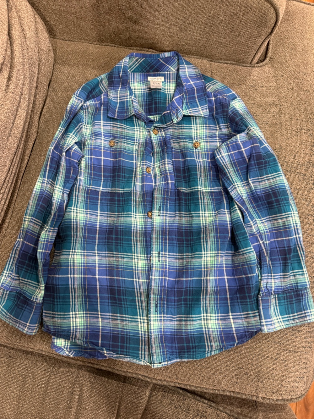 Carter's Blue and Teal Plaid Button-Down Shirt